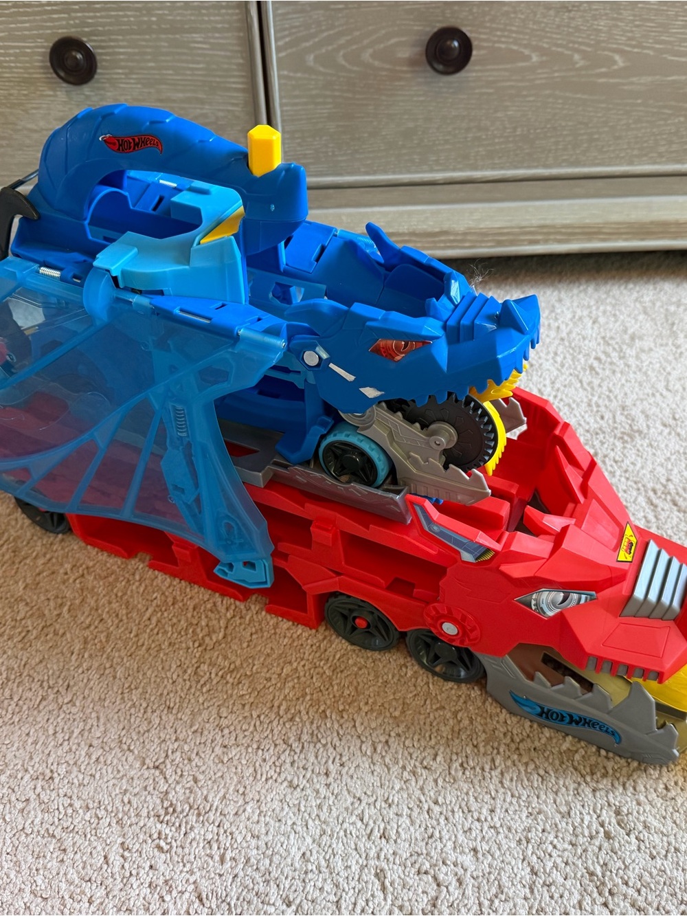 Blue & Red Dino Transporter Playset hot wheels